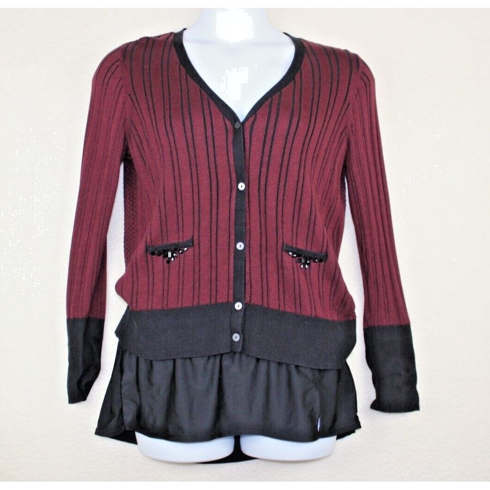 Simply Vera Vera Wang Women Burgundy and Black Cardigan XL Button Up